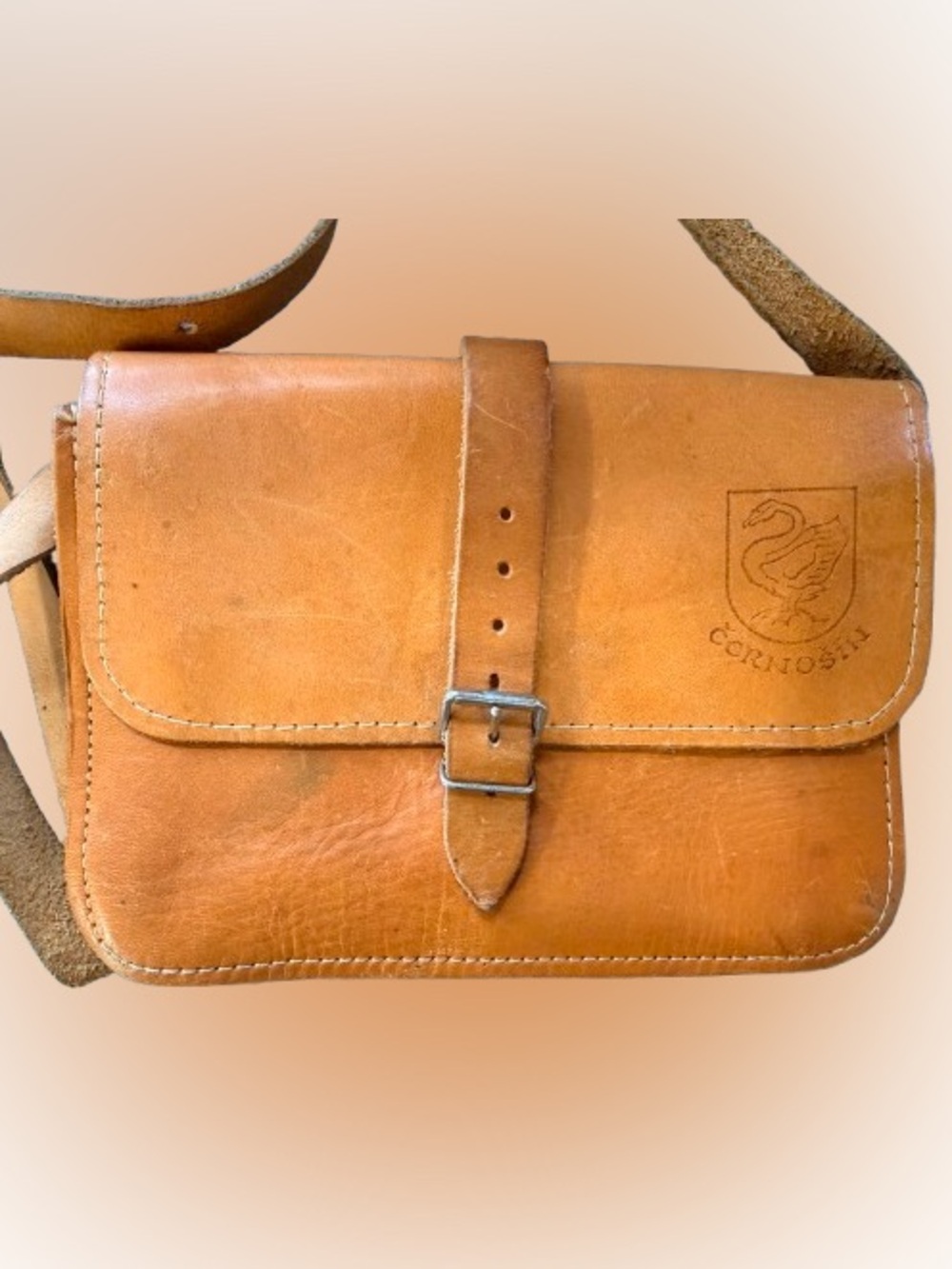 Vintage Cernosin Tan Leather Crossbody Bag Small Minimalist Boho Saddle Purse